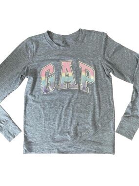 4/$25 Gap fit Girls Gray Athletic Long Sleeve Metallic Logo Tee Shirt Size XL